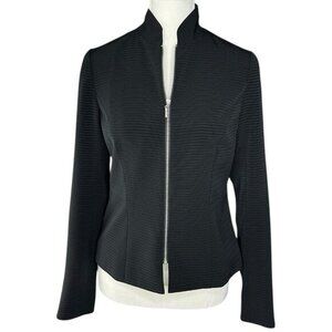 Yansi Fugel Womens Black Ribbed‎ Zip Front Mock Neck Tailored Jacket Size 2